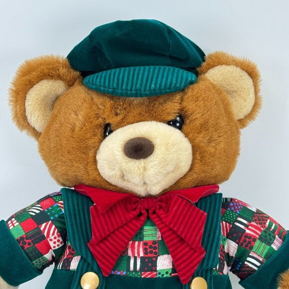 Vintage 1994 Kmart Teddy Bear Lane Christmas Bear Holiday Overalls Hat Bow 18" - Picture 2 of 13